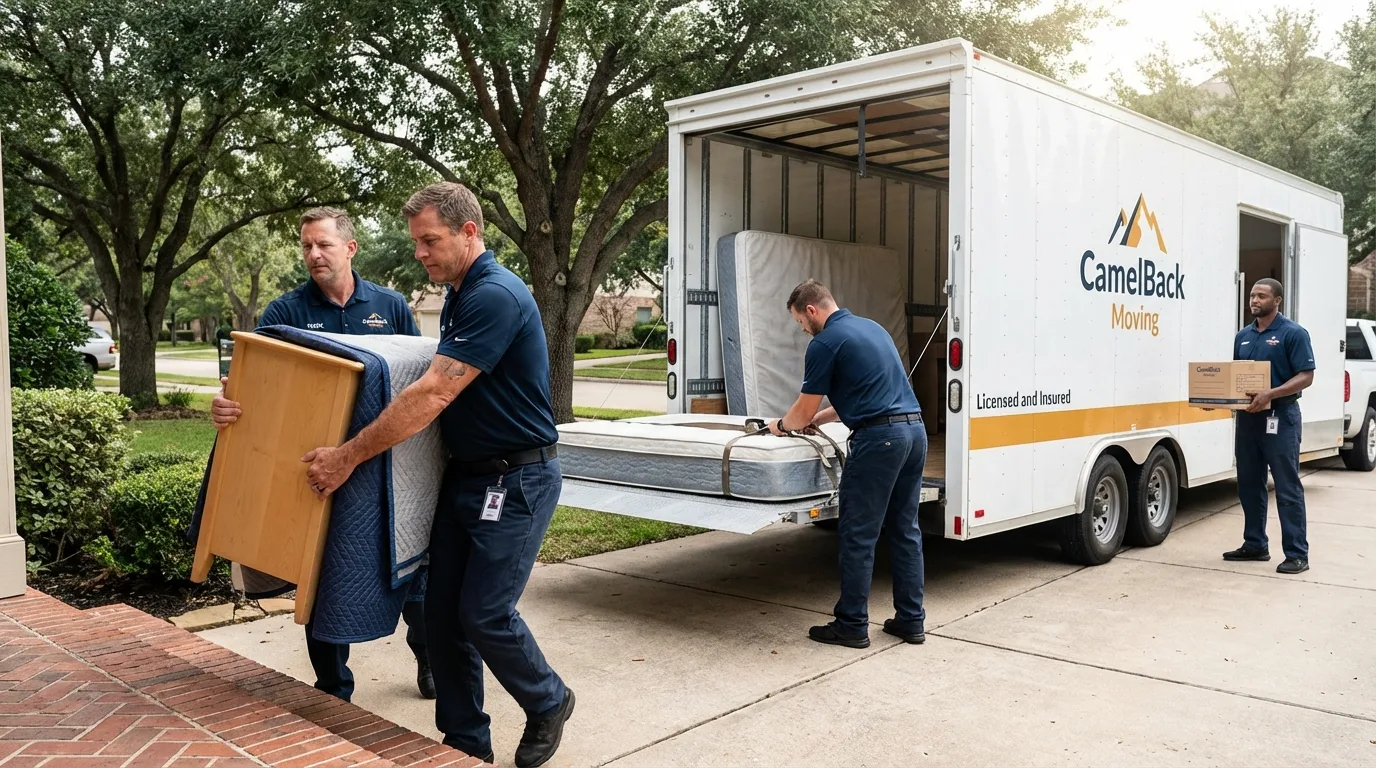 Crew loading residential truck for cross-state move from Gresham, OR